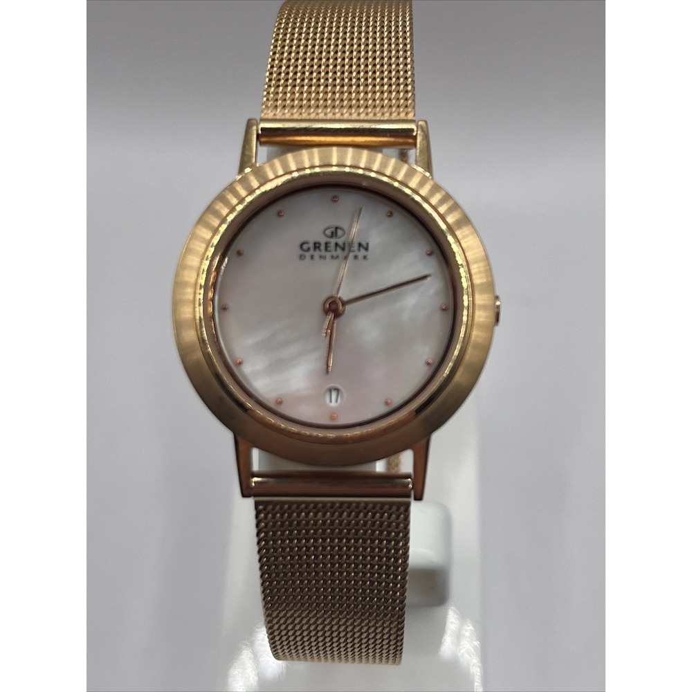 Grenen Denmark Slim Women's Watch MOP Dial Rose Gold Band- New Battery